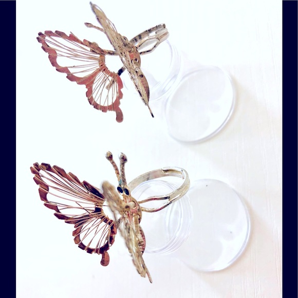 VTG 90s expandable size Silvertone butterfly rings - Picture 15 of 17